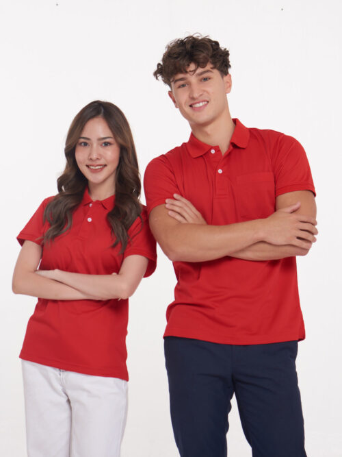 เสื้อโปโลสีฟ้าแดงล้วน