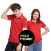 เสื้อโปโลสีฟ้าแดง ปกแดงริ้วขาวเล็ก 2 เส้น