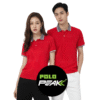 เสื้อโปโลสีฟ้าแดง ปกท็อปดายริ้วขาวแดง